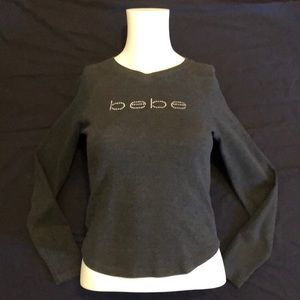 Bebe small rhinestone long sleeve grey shirt